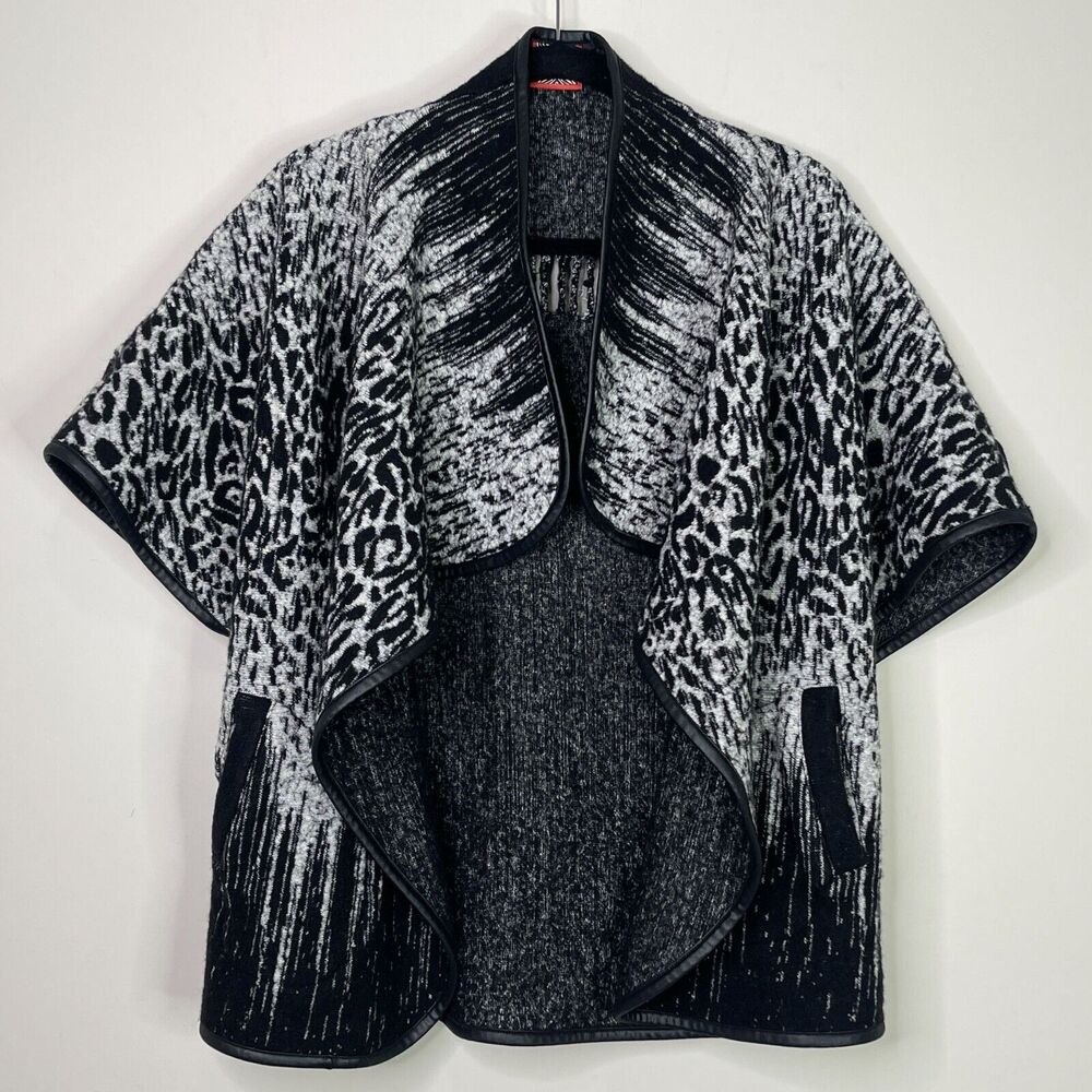 Simon Chang Collection Leopard Print Wool Shawl Cardigan Women's Size Small